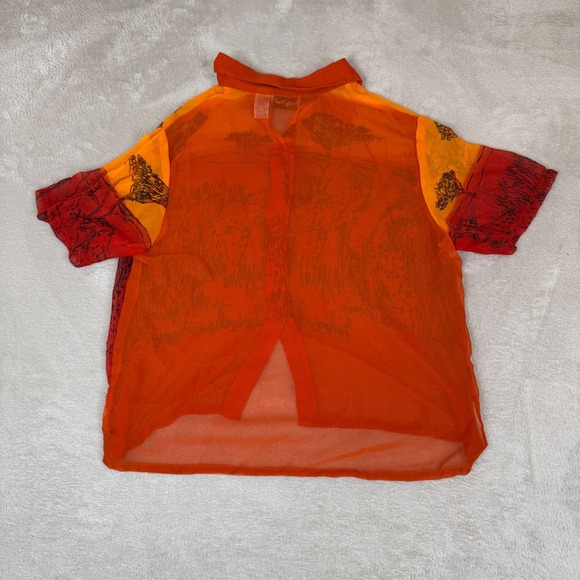 Vintage Pretty Pink Button Up Shirt Womens L Orange Preowned Animal Print Summer - Picture 2 of 5